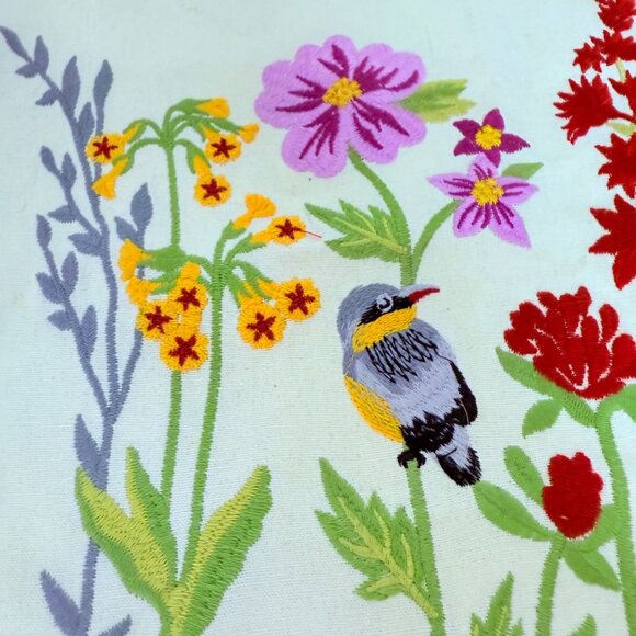 Embroidered Floral Bird Pillow Covers Set of 2 Square Decorative Throw Botanical - Picture 11 of 13